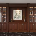 Elegant Dark Brown Solid Wood Bookcase With Glass Doors Decorative Items And Green Plant