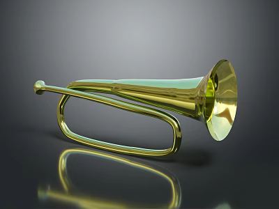 Golden Brass Trombone Musical Instrument With Shiny Polished Surface And Reflective Finish 3d model