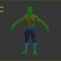Muscular Shirtless Man with Red Skin Horns Brown Pants and Silver Leg Guards