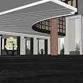 Luxurious Hotel Lobby With Curved Ceiling Large Windows Sunlight Polished Marble Floor Yellow Flower Decor