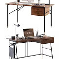 Modern Wooden Desk With Laptop Table Lamp Stationery And Storage Drawer