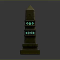 Ancient Stone Pillar With Blue Glowing Accents Layered Base And Geometric Patterns