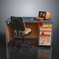 Wooden Office Desk With Chair Laptop And Sticky Notes On Drawers