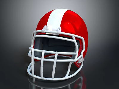 Shiny Red American Football Helmet With White Stripe And White Facemask 3d model
