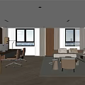 Modern Office Interior Design With Open Layout Workstation Sofa Bookshelf And Large Windows 3d model