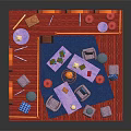 Dollhouse Interior Design With Two Levels Arched Windows Bookshelves And Red Flooring