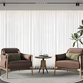Stylish Brown Lounge Chairs With Green Cushions Small Round Table And White Curtains