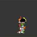 Three Animated Game And Movie Characters Standing On Colorful Panel Background With Heart Decorations