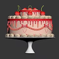 Elegant Pink Cake Decorated With Fresh Cherries Buttercream Frosting And Sugar Drizzle On White Stand