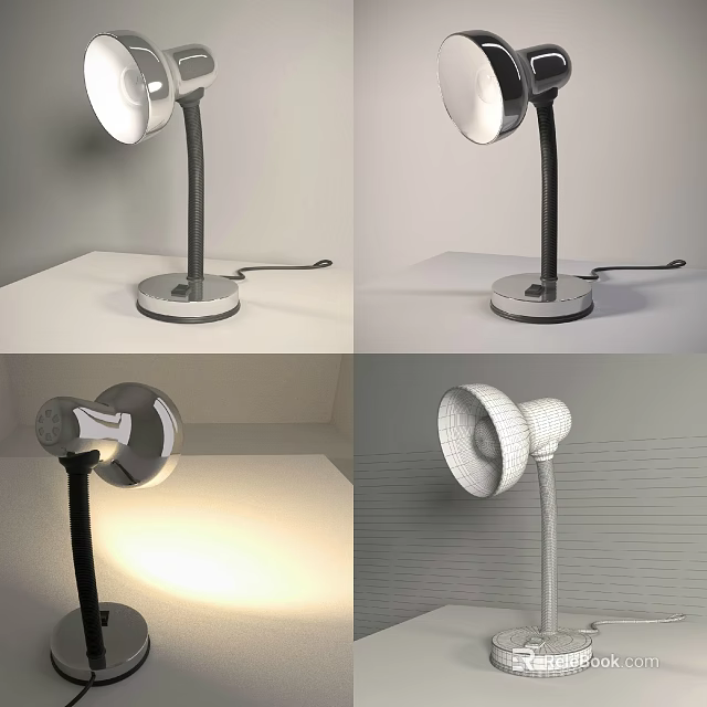 Modern Adjustable Desk Lamp With Metal Base And White Lampshade Lighting 3d model 