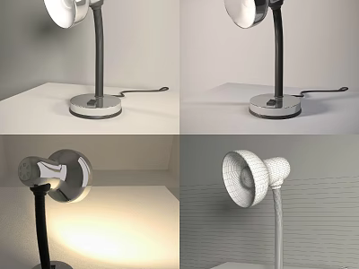 Modern Adjustable Desk Lamp With Metal Base And White Lampshade Lighting 3d model