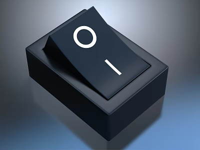 Black Square Switch Panel With Power Switch O I Indicator And Glossy Surface 3d model