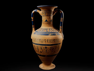 Decorative Ornament Combination Featuring Egyptian Style Amphora With Blue Brown Patterns And Inscriptions 3d model