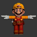Cartoon Character as Construction Worker with Yellow Hard Hat Red Overalls Open Arms Pose