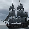 Classic Sailing Ship With Billowing Sails Sailing Under Cloudy Sky On Calm Sea