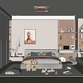 Cozy Kids Room Interior With Bed Stuffed Toys Bookshelves Rug And Study Desk