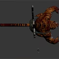Humanoid Tiger Standing With Tattoos Carrying Swords And Long Blade Nearby