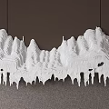 Modern White Mountain Design Wall Decor with 3D Texture on Gray Wall 3d model
