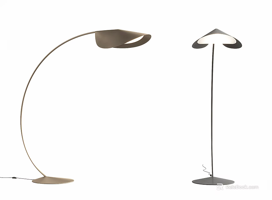 Modern Floor Lamps with Curved and Straight Arms Dome Shades and Round Bases 3d model 