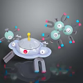 Futuristic Cosmic Satellite Structures Featuring Light Blue Pink Components Yellow Top Antenna And Gray Base 3d model