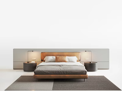 Modern Double Bed Interior With Upholstered Headboard Bedside Tables And Table Lamps 3d model