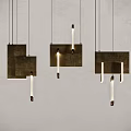 Modern Geometric Chandelier With Square Metal Frames And Slender Light Tubes 3d model
