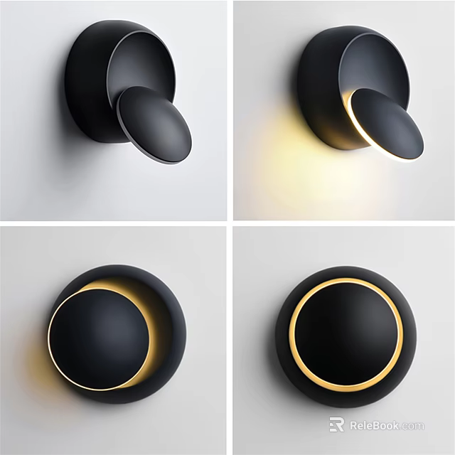 Modern Black Wall Lamp with Circular Design and Warm Yellow Light for Interior Decor 3d model 