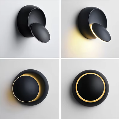 Modern Black Wall Lamp with Circular Design and Warm Yellow Light for Interior Decor 3d model