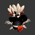 Elegant Female Character with White Bodysuit Red Headpiece White Wings and Red High Heels