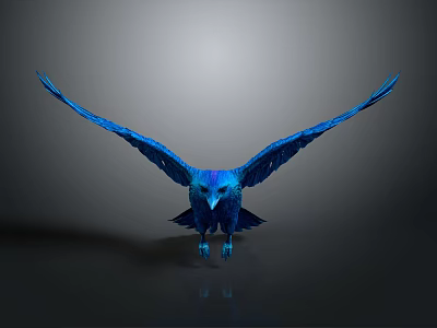 Blue Eagle With Spread Wings 3D Artistic Model On Gray Background Showing Reflection 3d model