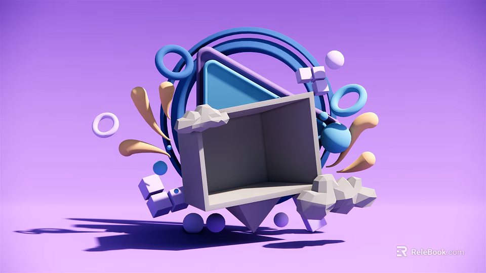 Modern 3D Geometric Display Frame With Abstract Shapes And Purple Background Decorative Elements 3d model