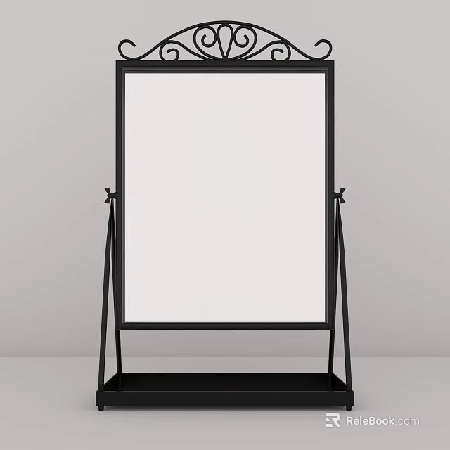 Modern Rectangular Black Frame Mirror With Stand And Bottom Shelf For Home Decor 3d model 