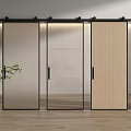 Modern Interior Barn Door With Glass And Wooden Panels Sliding Track Design