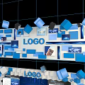 Exhibition Hall Culture Wall With Geometric Design Logo And Digital Display Screens