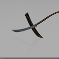 Decorative Curved Blade Weapon With Brown Handle And Ornate Scabbard
