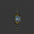 Oriental Style Decorative Lantern With Blue Floral Patterns And Tassel 3d model