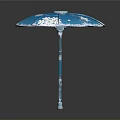 Beautiful Winter Landscape Design On Blue Umbrella With White Snowflake Patterns