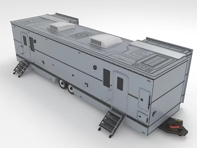 Gray Commercial Mobile Trailer With Side Staircases And Roof Vents Design 3d model