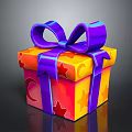 Colorful Gift Box With Purple Bow Star Moon Patterns Orange Red Yellow For Daily Use