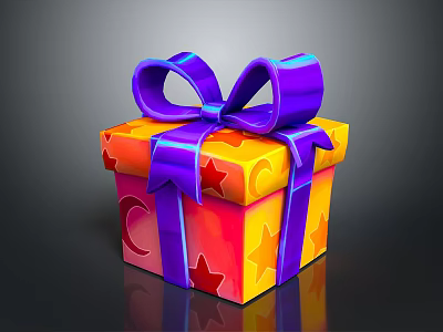Colorful Gift Box With Purple Bow Star Moon Patterns Orange Red Yellow For Daily Use 3d model