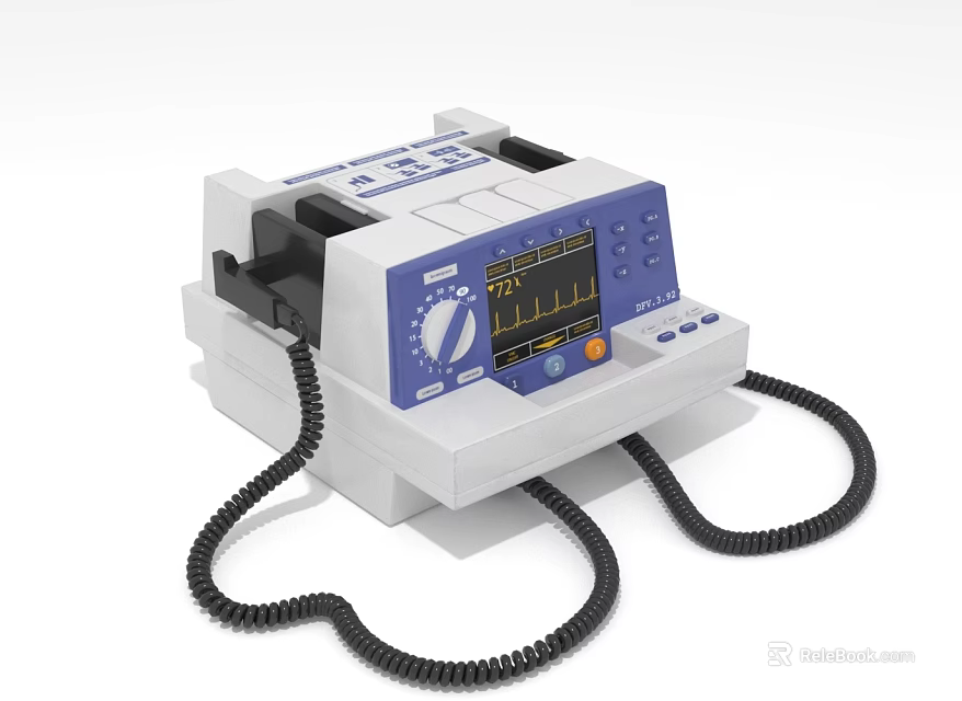 Advanced Medical Defibrillator With Digital Display Screen Control Knobs And Cables 3d model 