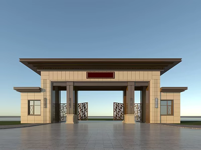 Traditional Chinese Entrance Gate With Stone Structure Pagoda Style Roof And Symmetrical Ornate Decorations 3d model