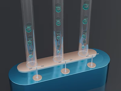 Science and Technology Exhibition Hall Interactive Display With Transparent Glass Tubes And Green Spheres 3d model