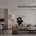 Modern Minimalist Open Dining And Living Room With Stylish Lighting Art Decor And Comfortable Furniture