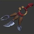 Household Kitchen Tool with Blue Metal Claws Brown Wooden Handles Red Strap and Golden Balls