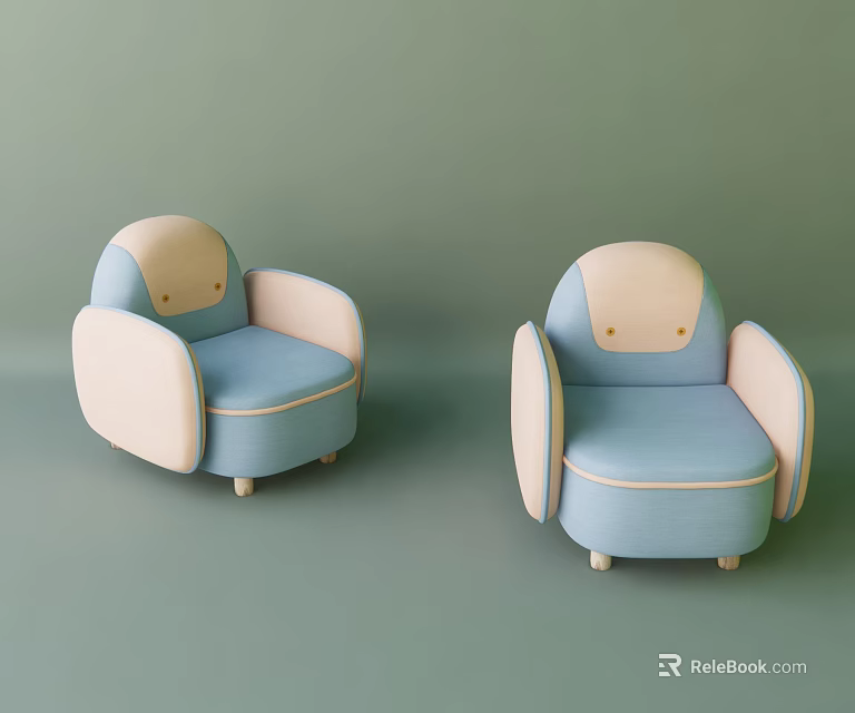 Modern Comfortable Single Sofa With Light Blue And Beige Tones Wide Armrest Round Back Design 3d model