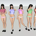 Women Back View In Different Colored Crop Tops Underwear Socks And Shoes