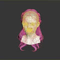 Detailed 3D Character Head Model Featuring Pink Long Hair And White Face Design