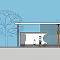 Wood Carving City Station Featuring Wooden Structure Stone Wall And Bamboo Plants