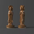 Exquisite Traditional Golden Guanyin Sculptures With Intricate Carving Details And Lotus Bases